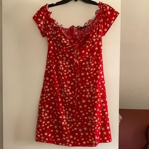Red floral off the shoulder dress